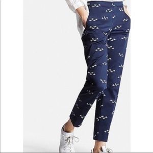 Uniqlo bird print navy cropped ankle pants